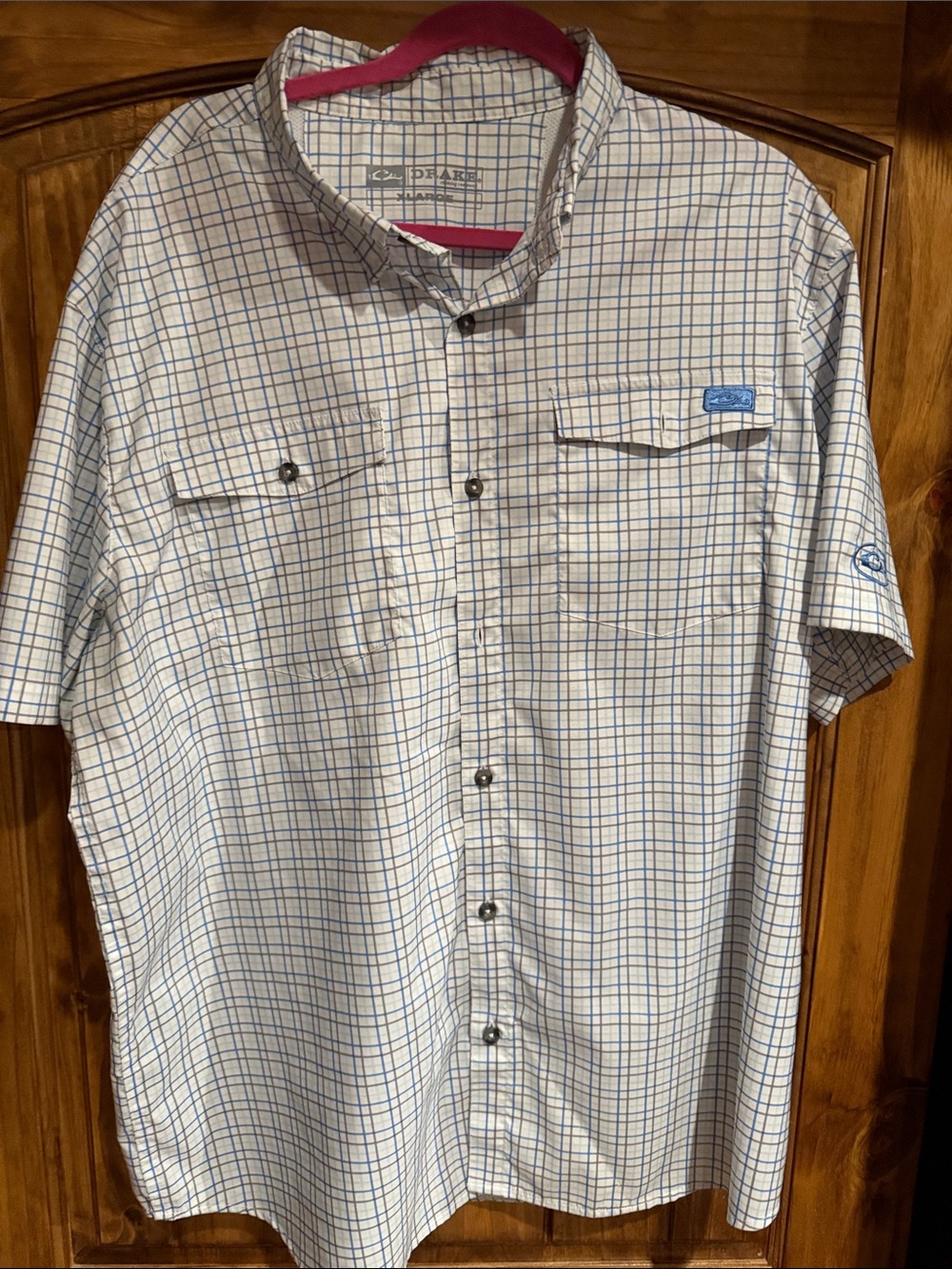 Drake Men’s Short-Sleeve Plaid Button-Down Shirt - White/Blue xl